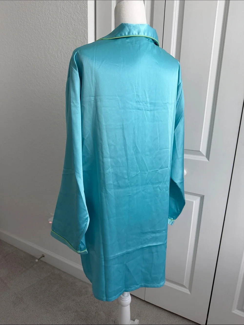 Vintage 90s Victoria’s Secret Satin Nightshirt Aqua Blue Slip Dress L Y2K